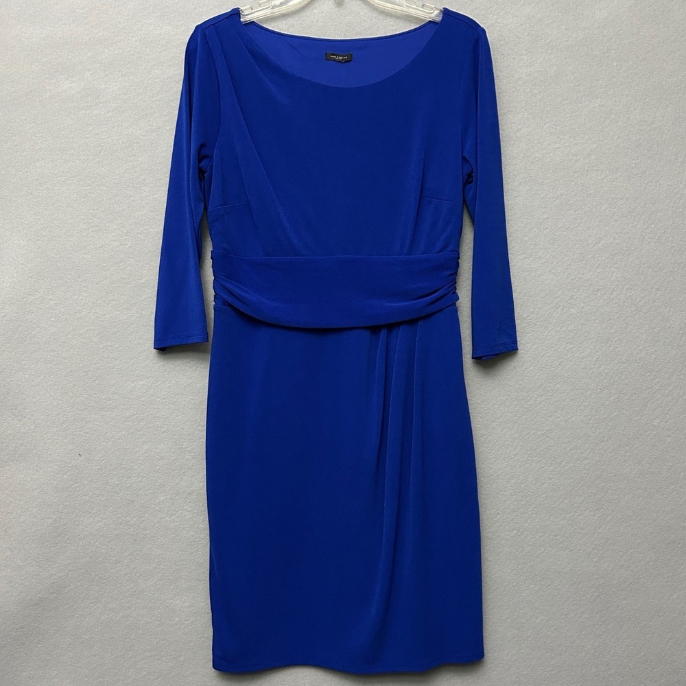 Ann Taylor Womens 6 Sheath Dress Cobalt Blue Pleated Waist 3/4 Sleeve 304211